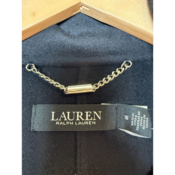 Lauren Ralph Lauren Coat Size 16 Black Wool Blend Belted Wrap Women’s Classic - Picture 3 of 9